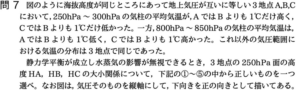 気象予報士試験　第35回　一般　問7