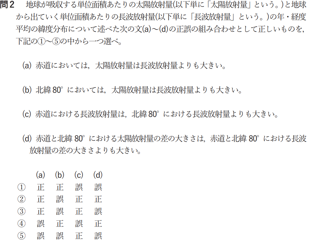 気象予報士試験　第51回　一般　問2