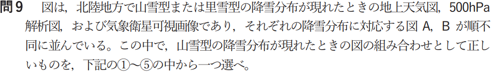 気象予報士試験　第51回　専門　問9