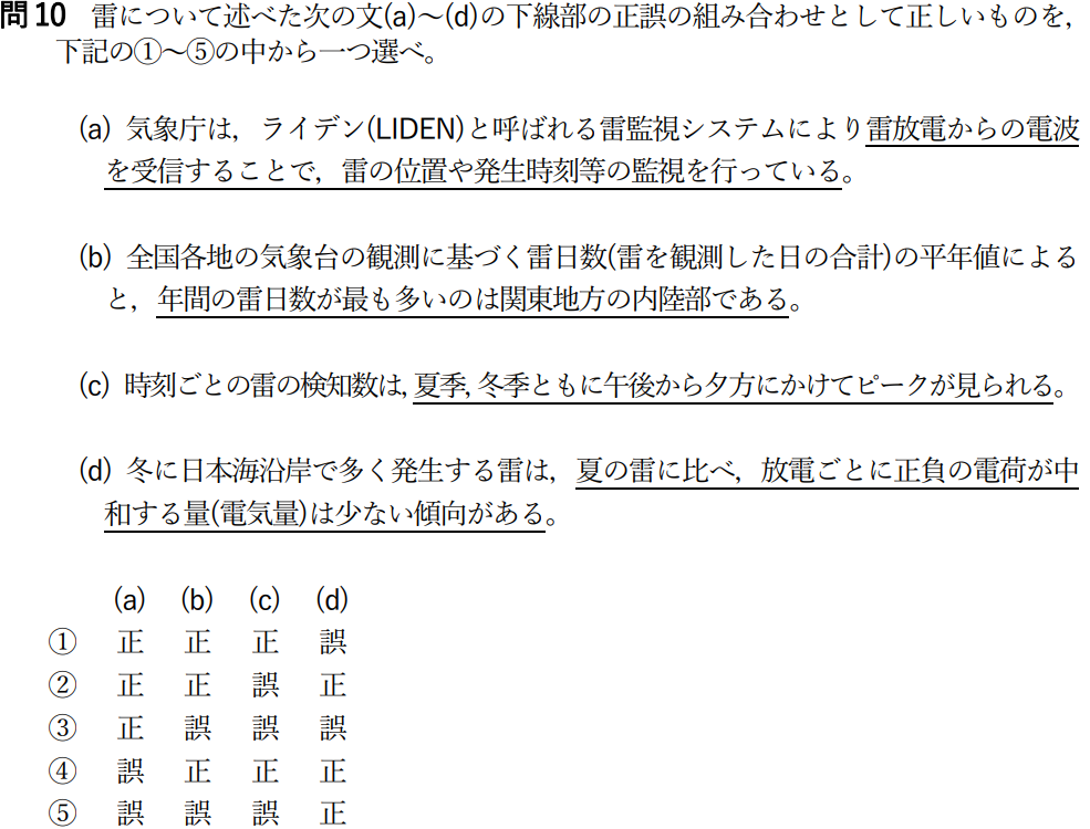 気象予報士試験　第51回　専門　問10