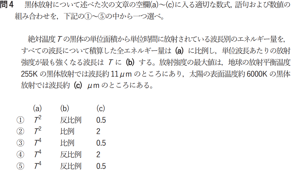 気象予報士試験　第52回　一般　問4