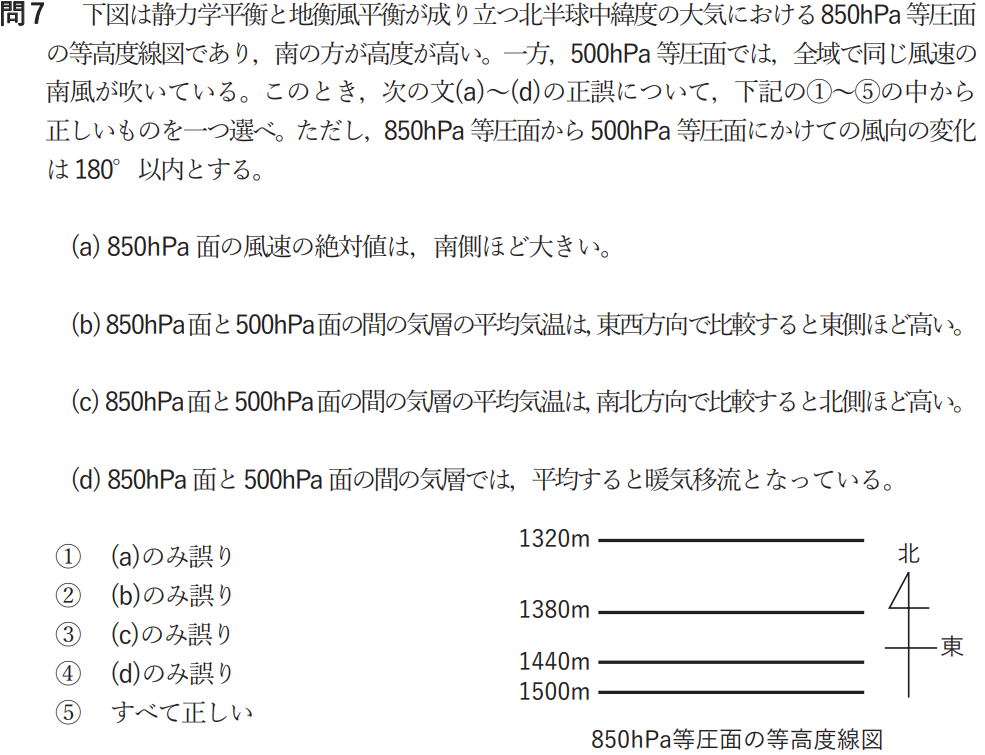 気象予報士試験　第52回　一般　問7