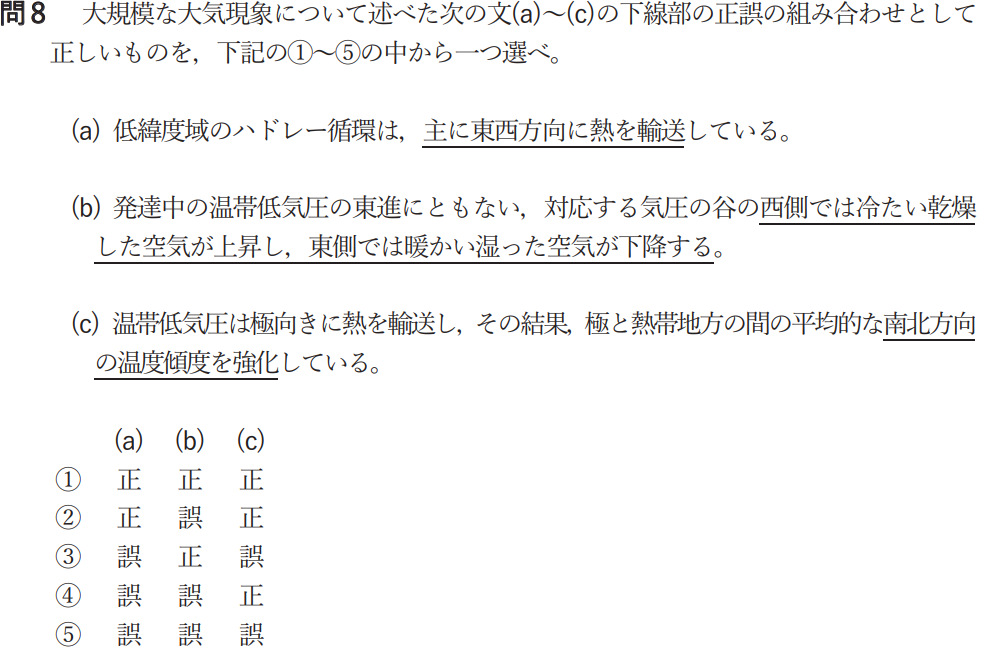 気象予報士試験　第52回　一般　問8