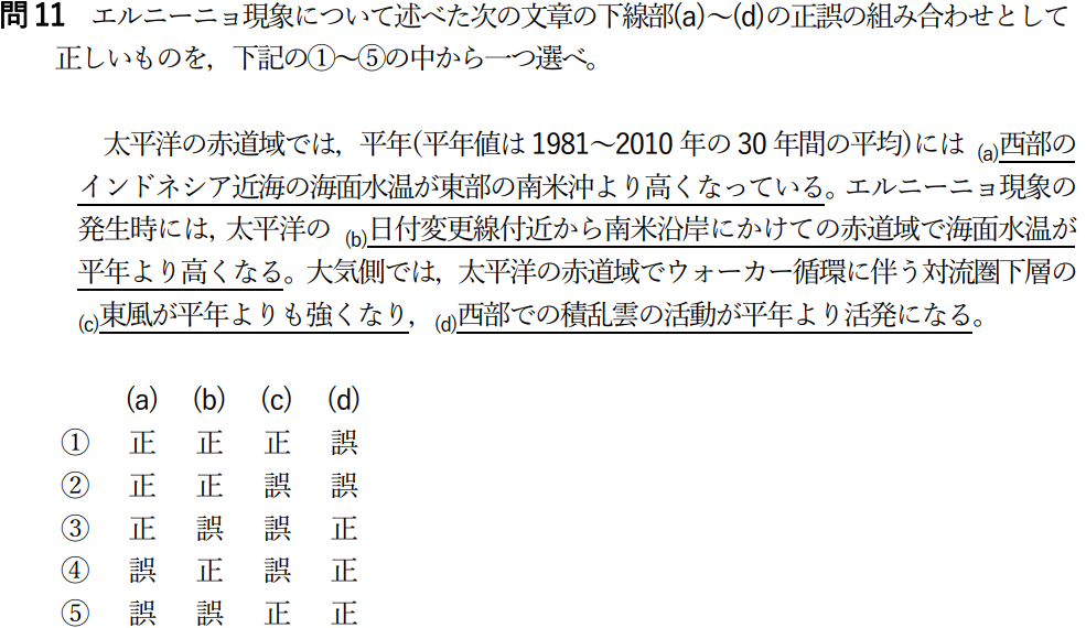 気象予報士試験　第52回　一般　問11