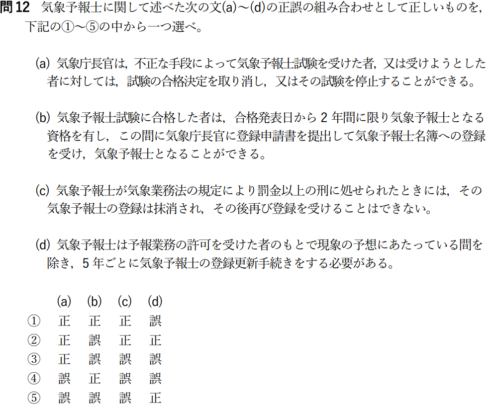 気象予報士試験　第52回　一般　問12