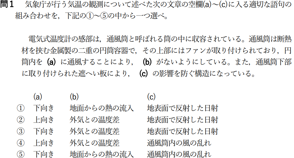 気象予報士試験　第52回　専門　問1