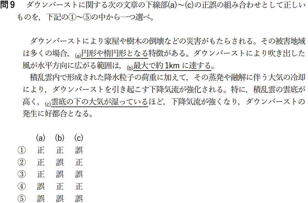 気象予報士試験　第52回　専門　問9