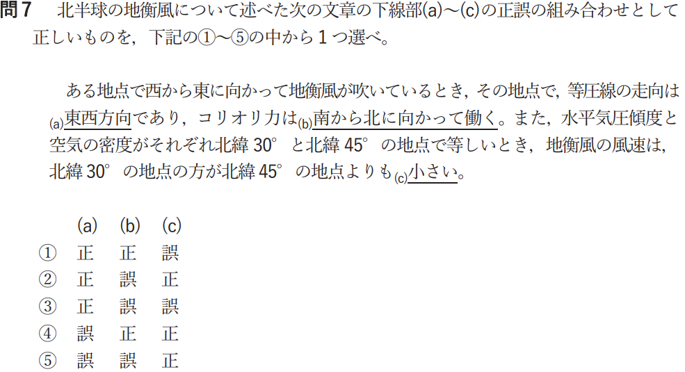 気象予報士試験　第53回　一般　問7