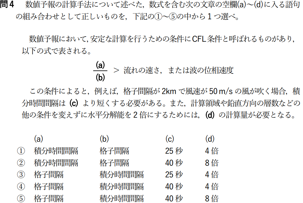 気象予報士試験　第53回　専門　問4