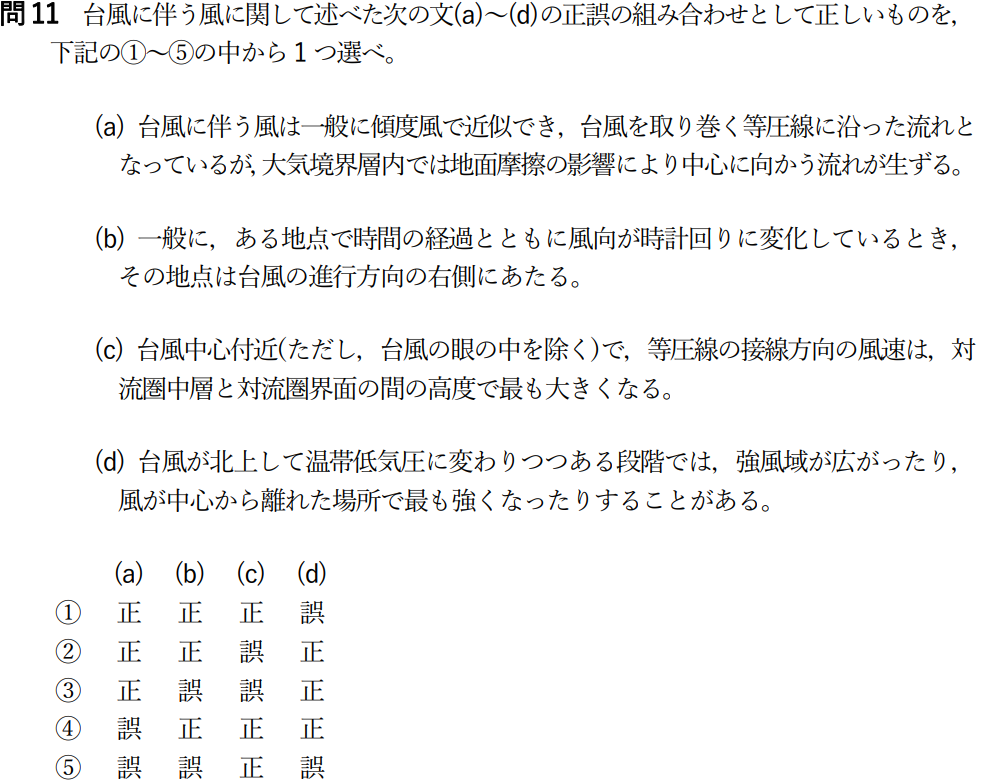 気象予報士試験　第53回　専門　問11