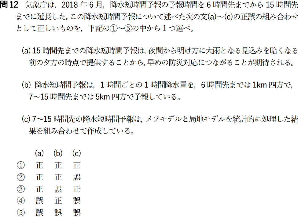 気象予報士試験　第53回　専門　問12