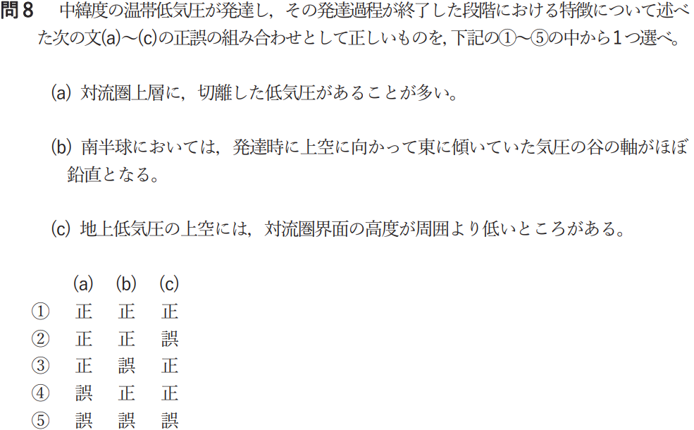 気象予報士試験　第54回　一般　問8
