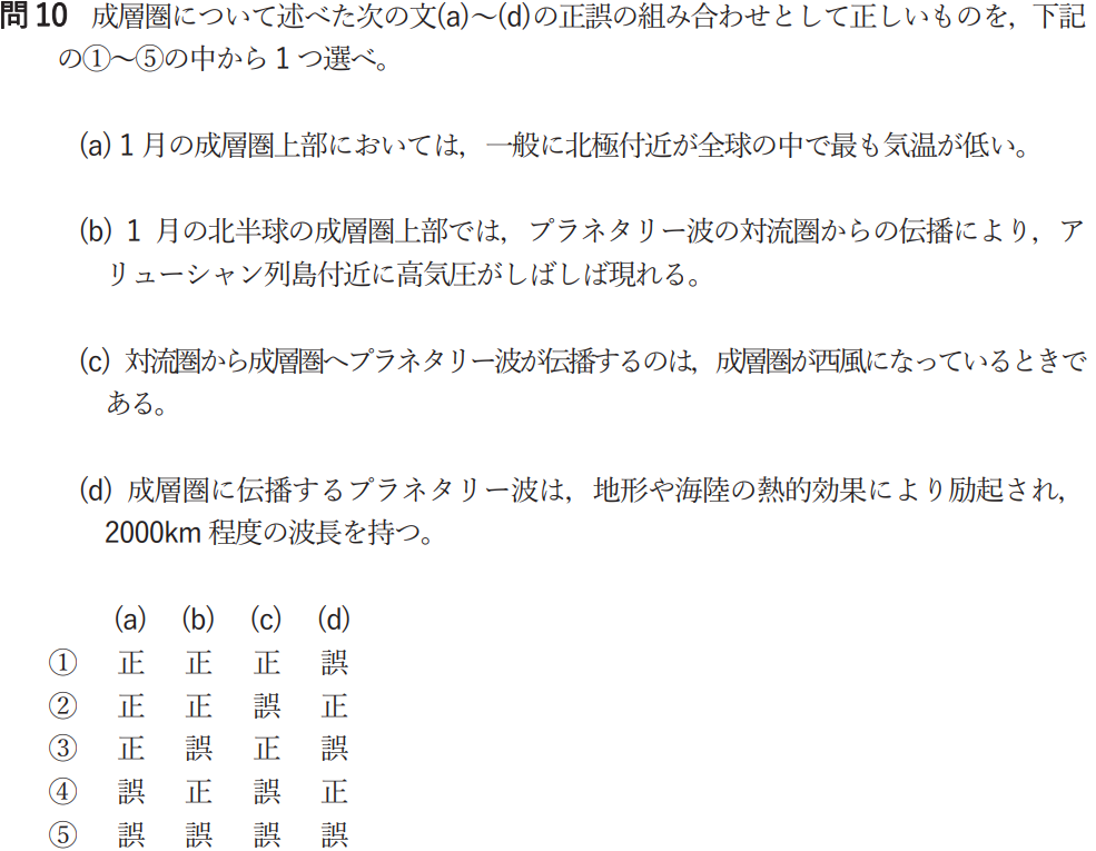 気象予報士試験　第54回　一般　問10