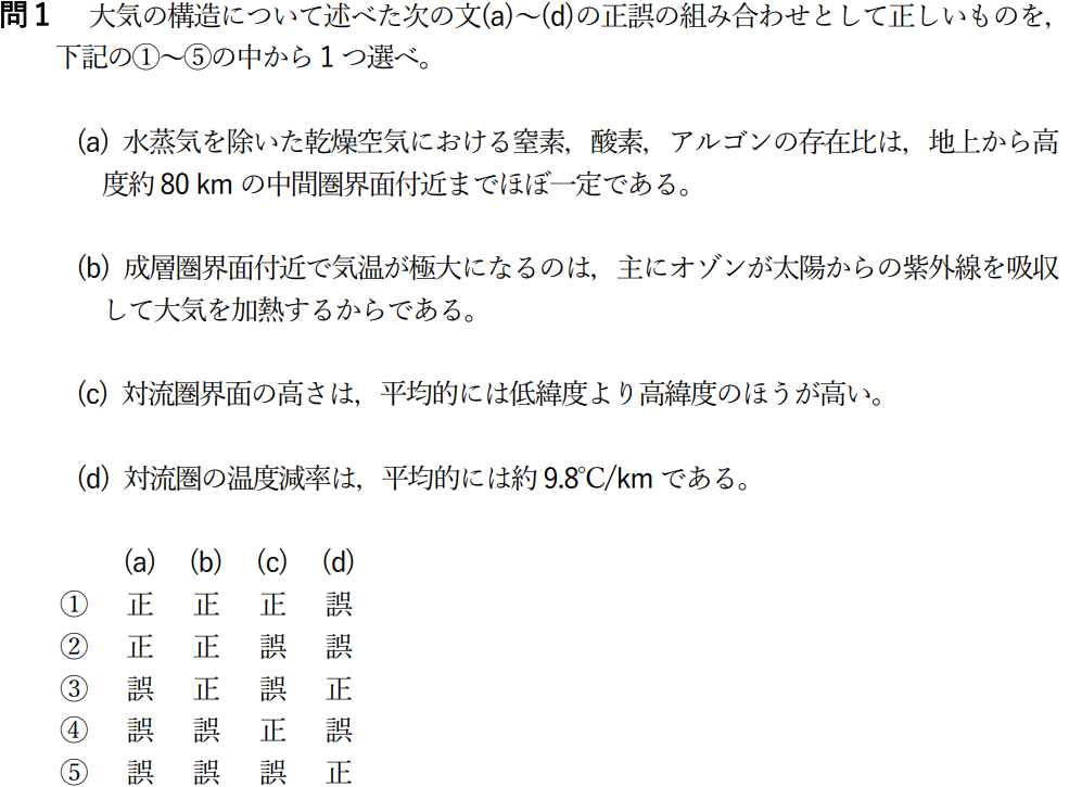 気象予報士試験　第55回　一般　問1