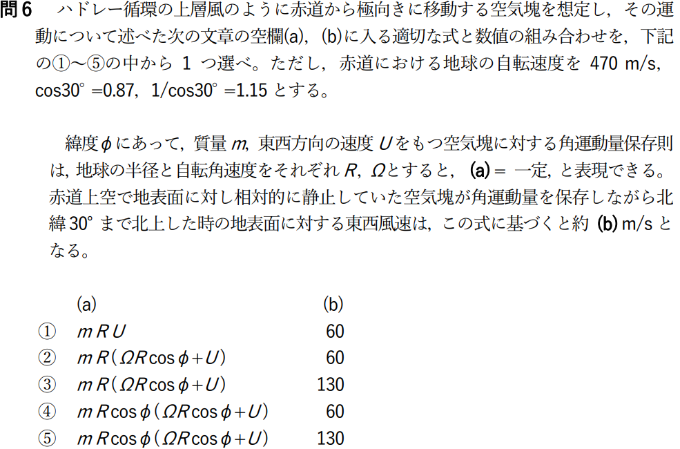 気象予報士試験　第55回　一般　問6