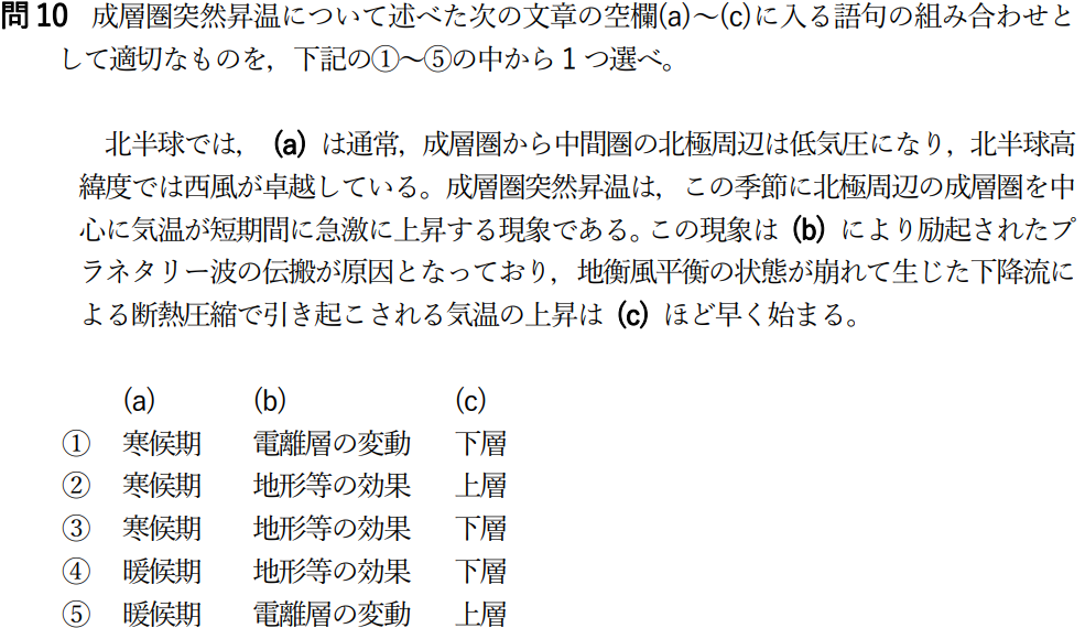 気象予報士試験　第55回　一般　問10