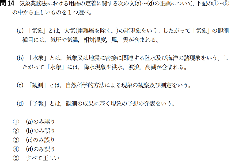 気象予報士試験　第55回　一般　問14