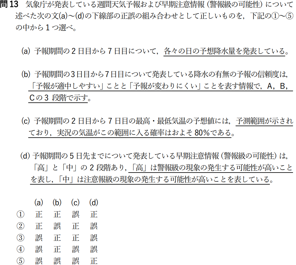 気象予報士試験　第55回　専門　問13