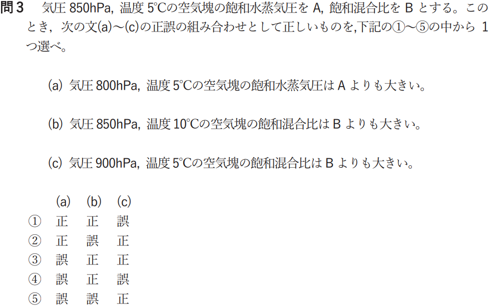 気象予報士試験　第56回　一般　問3