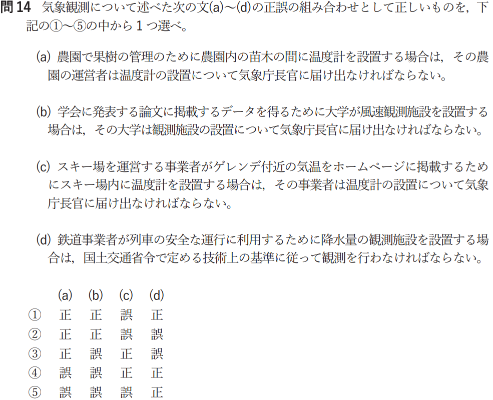 気象予報士試験　第56回　一般　問14