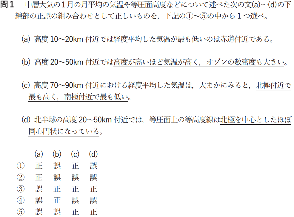 気象予報士試験　第57回　一般　問1