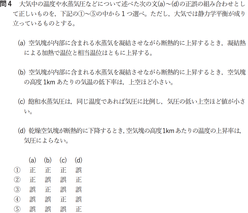 気象予報士試験　第57回　一般　問4