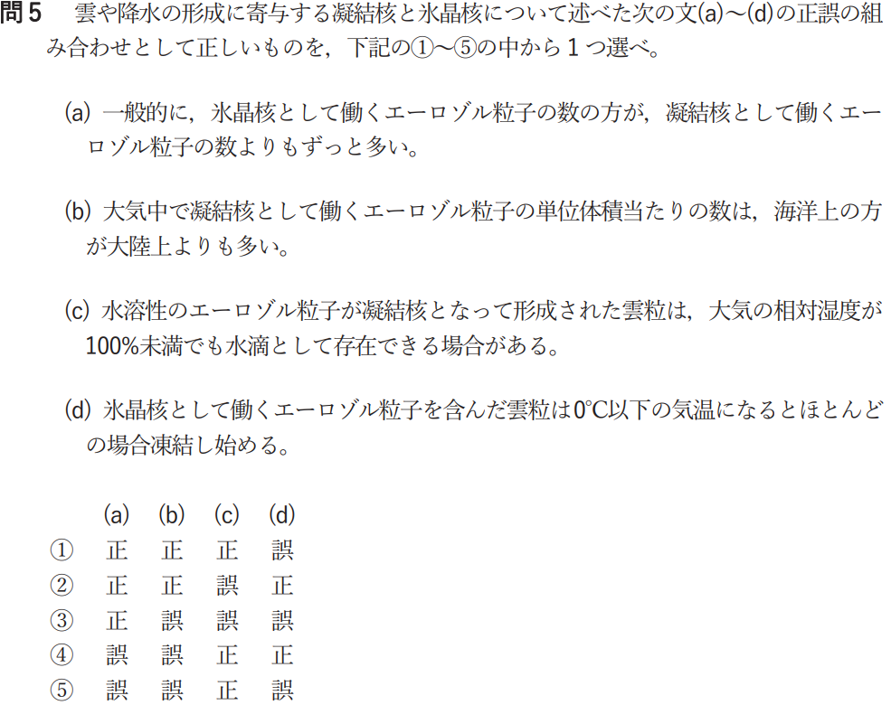 気象予報士試験　第57回　一般　問5