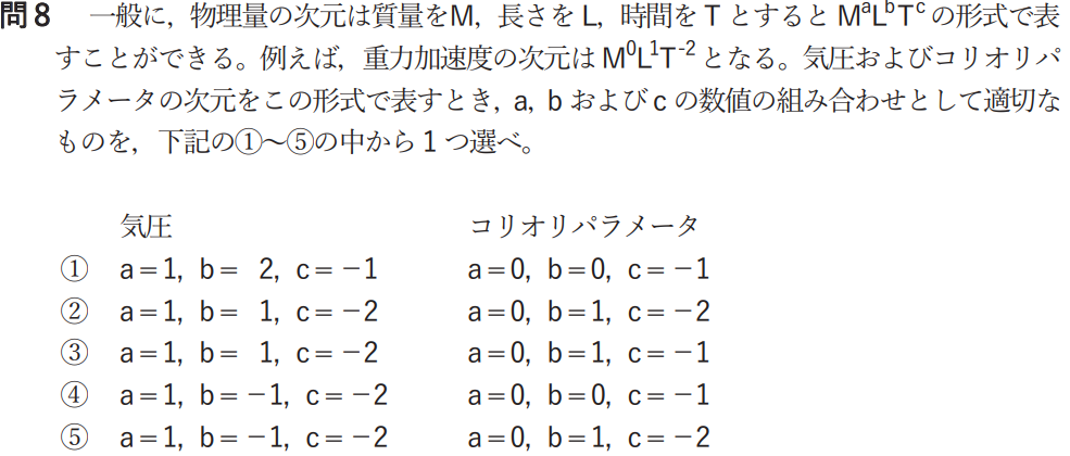 気象予報士試験　第57回　一般　問8