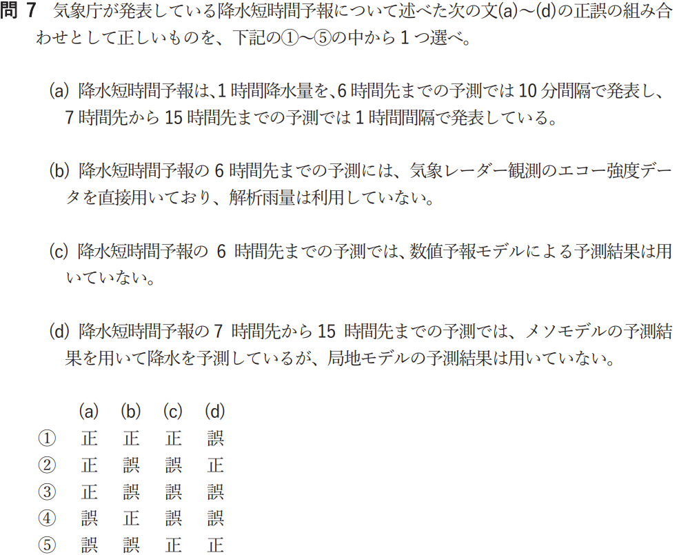 気象予報士試験　第58回　専門　問7