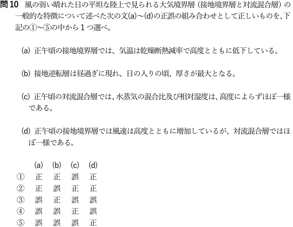 気象予報士試験　第60回　一般　問10