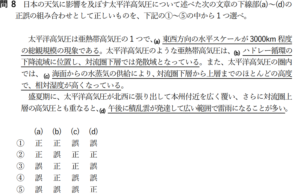 気象予報士試験　第60回　専門　問8