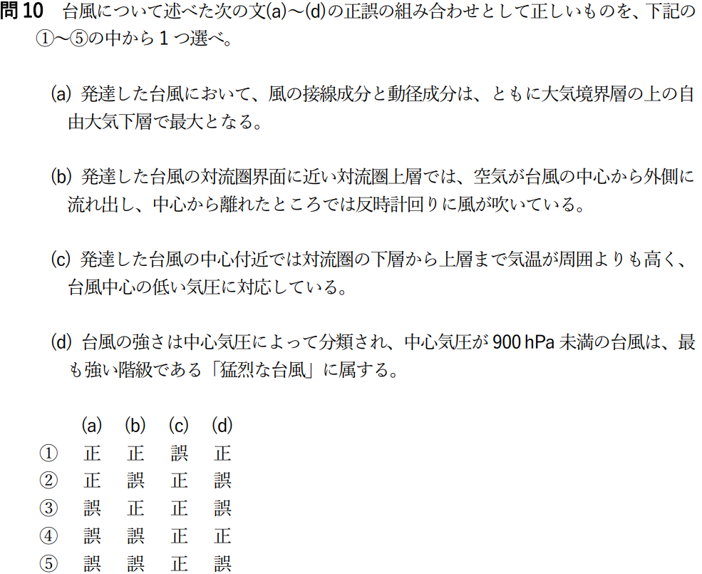 気象予報士試験　第60回　専門　問10