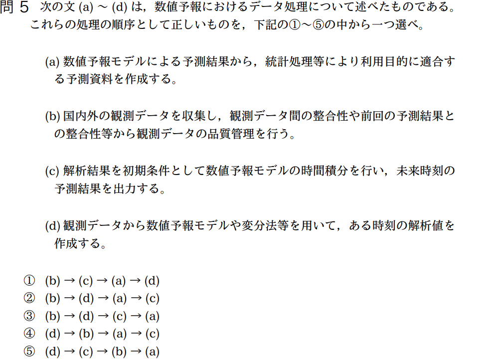 気象予報士試験　第35回　専門　問5