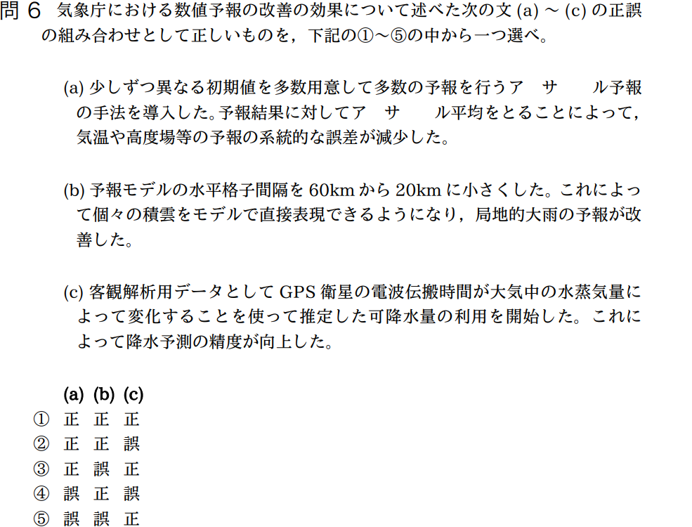 気象予報士試験　第35回　専門　問6