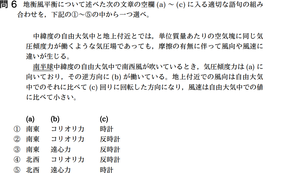 気象予報士試験　第35回　一般　問6