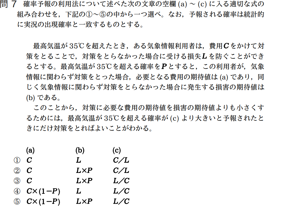 気象予報士試験　第35回　専門　問7