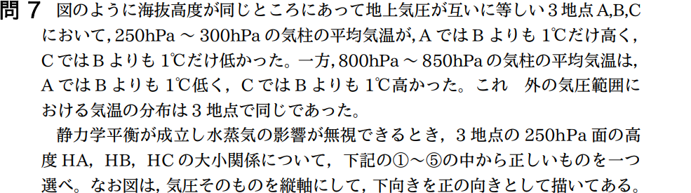 気象予報士試験　第35回　一般　問7