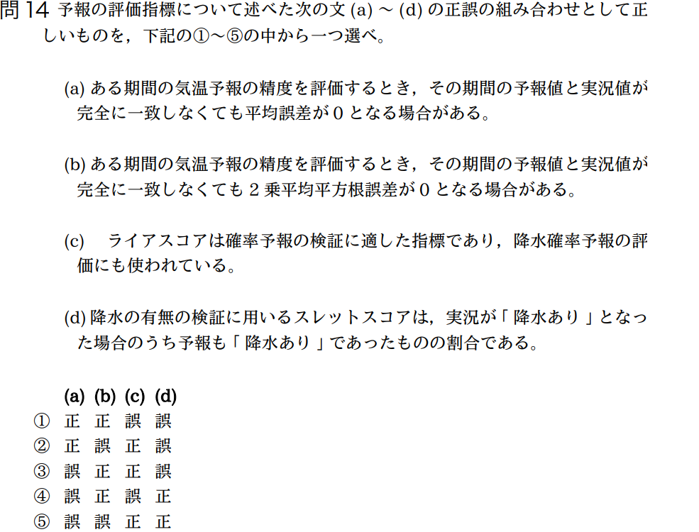 気象予報士試験　第35回　専門　問14