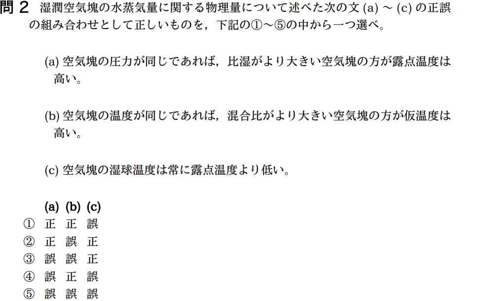 気象予報士試験　第36回　一般　問2