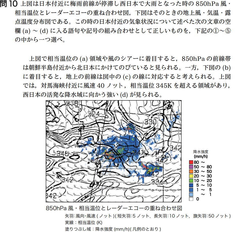 気象予報士試験　第36回　専門　問10