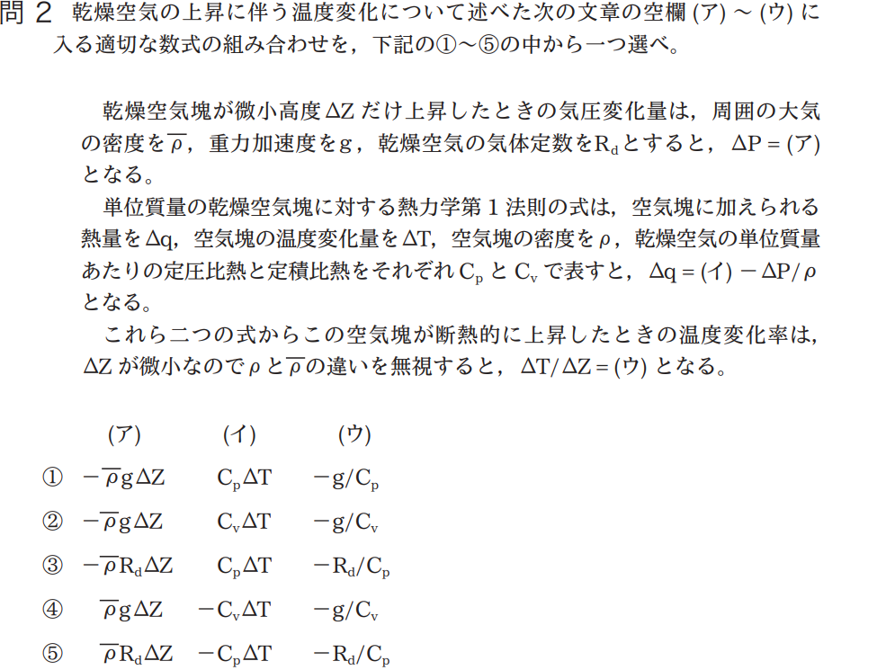 気象予報士試験　第37回　一般　問2