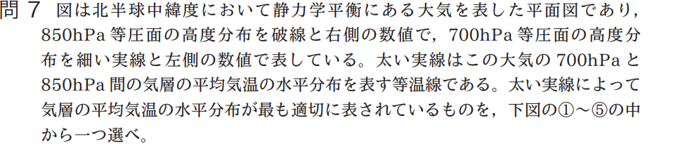 気象予報士試験　第39回　一般　問7