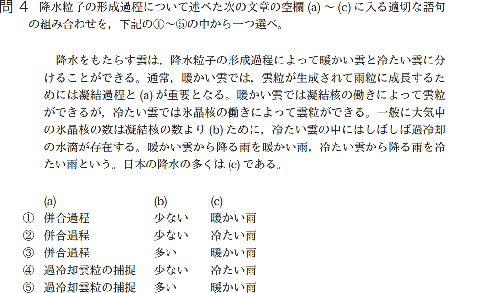 気象予報士試験　第40回　一般　問4