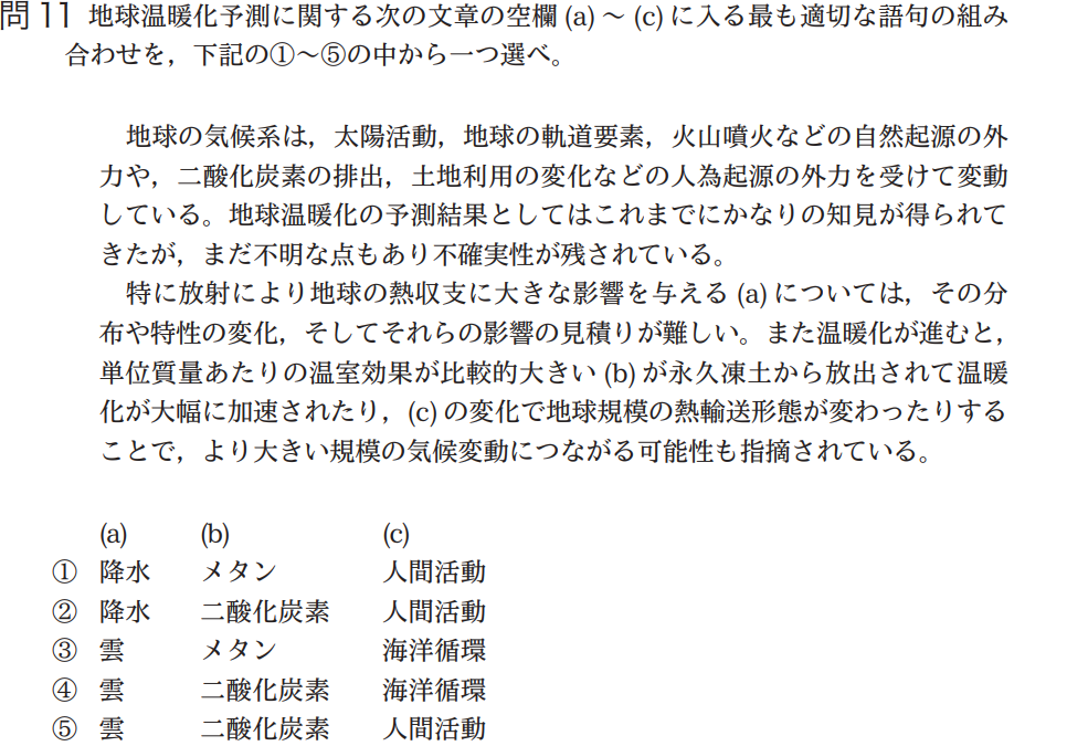 気象予報士試験　第40回　一般　問11