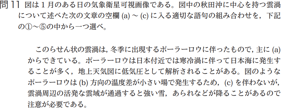 気象予報士試験　第42回　専門　問11