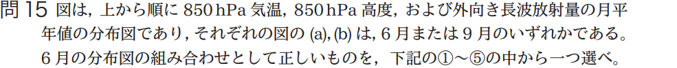 気象予報士試験　第43回　専門　問15