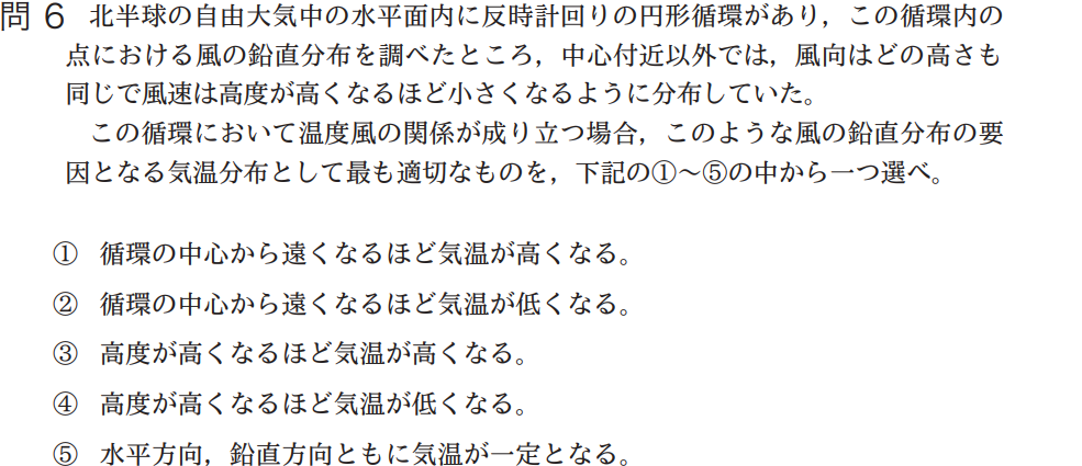 気象予報士試験　第44回　一般　問6