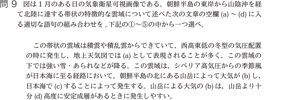 気象予報士試験　第44回　専門　問9