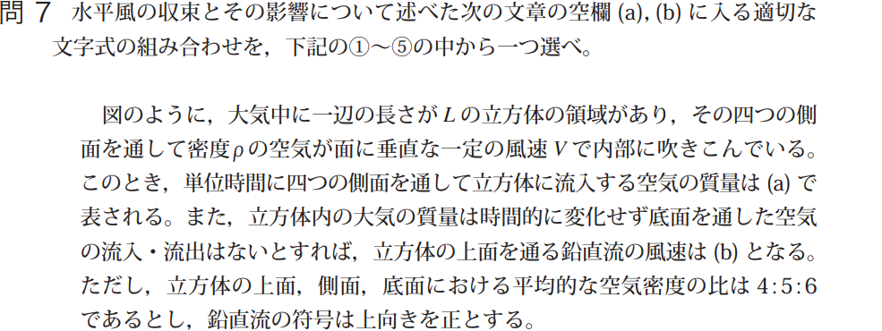 気象予報士試験　第45回　一般　問7