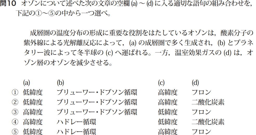 気象予報士試験　第47回　一般　問10